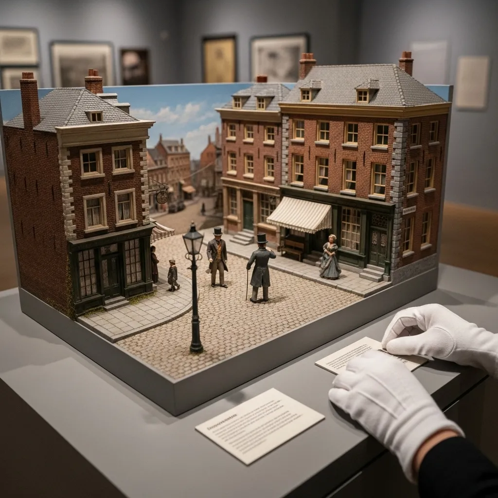 Wide view of a period street or public square appropriate to unspecified, tied to , with period-accurate details and no modern signage.